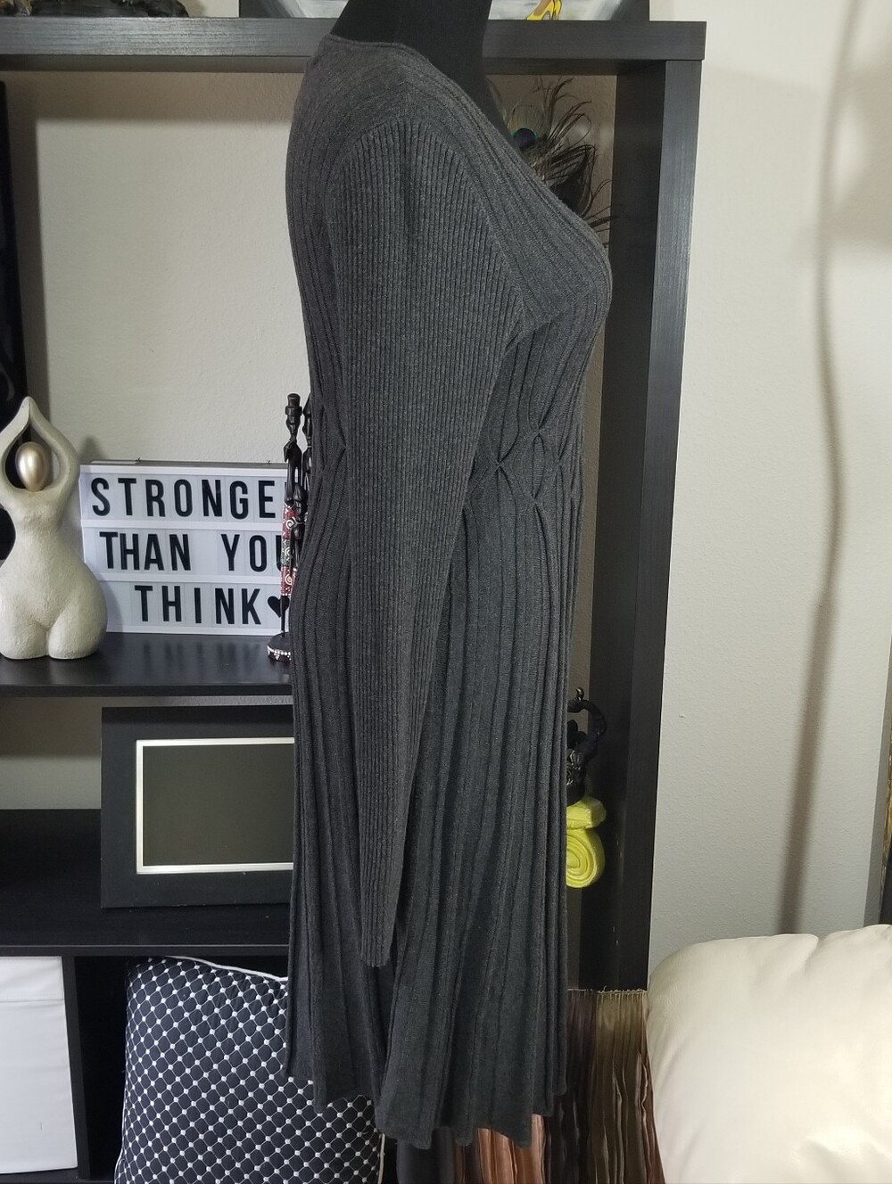 Max Studio Charcoal Cable Knit Fit & Flare Sweater Dress M Dark Academia - Picture 4 of 7